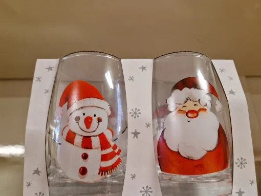 Lot de 2 verres Père noel-bonhomme de neige